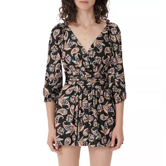 Maje Isley Paisley Print Satin Romper Wrap-effect printed  playsuit Size M - Picture 5 of 16